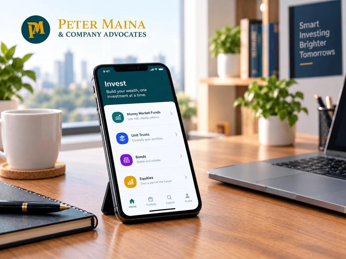 Smartphone showing an investment app buying a money market fund, illustrating Kenya's intermediary service platform licence